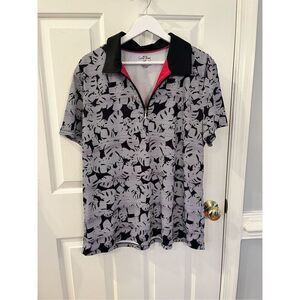 Coral Bay Black White Pink Abstract Golf Shirt sz XL EUC